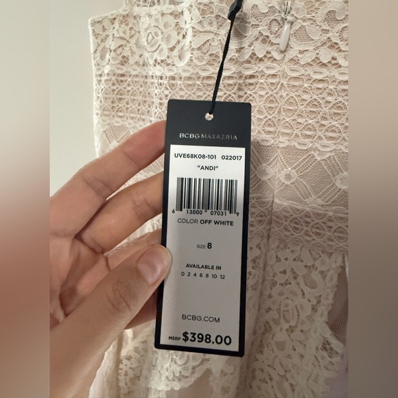 BCBG MAXAZARIA Andi Handkerchief Asymmetrical Lace Tulle Dress Off-White- Size 8 - Picture 12 of 13